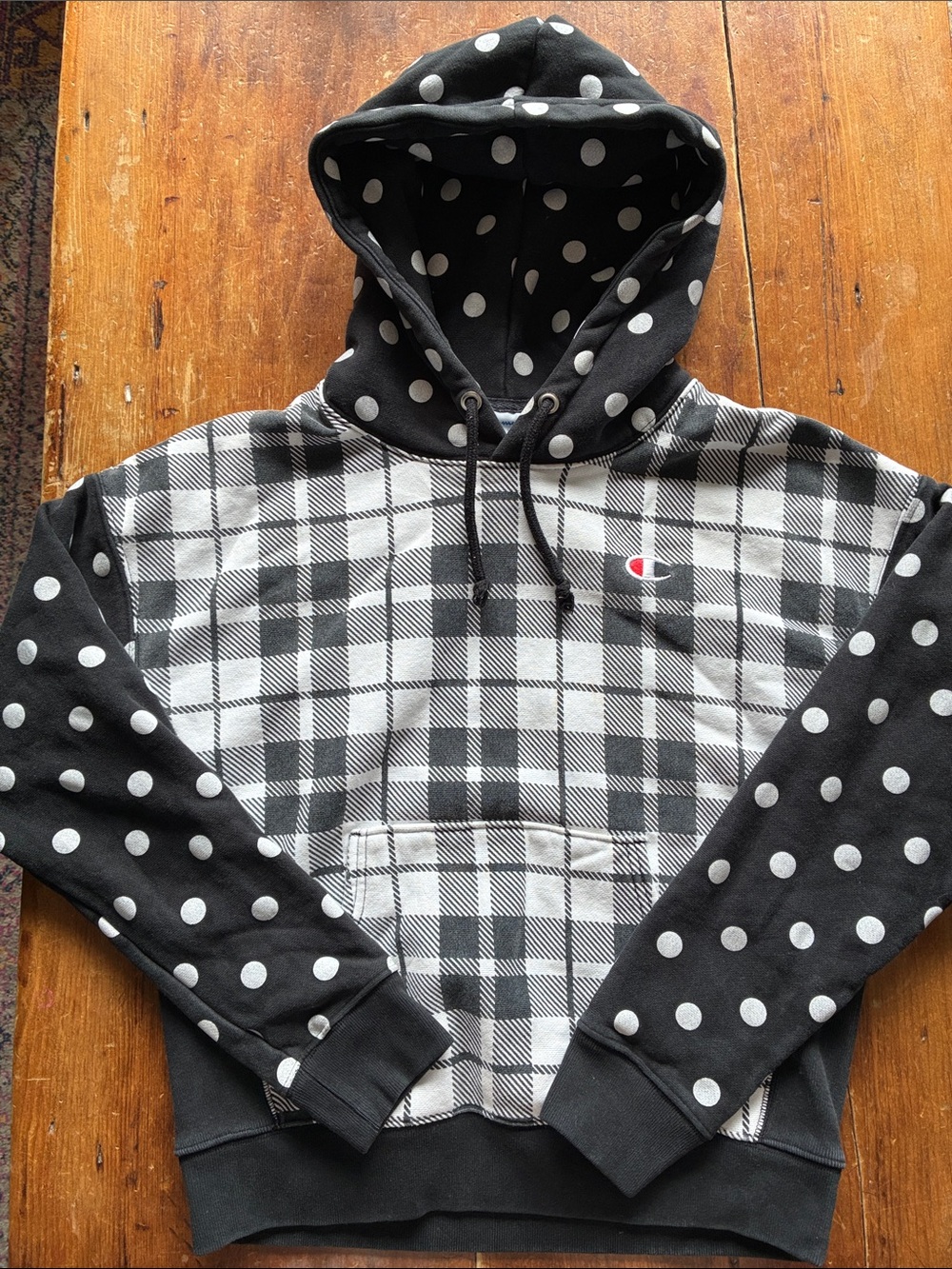 Champion Reverse Weave x Urban Outfitters Plaid Polka Dot Hoodie M